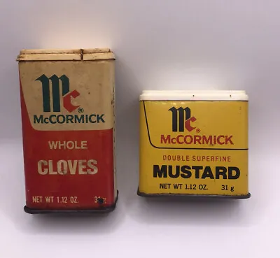 Vintage McCormick Lot Of 2 Whole Cloves & Mustard Tins 1977 Farmhouse Decor • $14.10