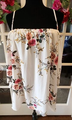 $9.99 • Buy Floral Print Chiffon Like Strap Off Shoulder Tie Sleeve Flowy Top