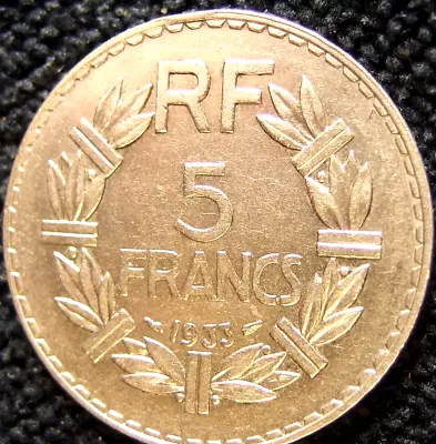 France High-Grade 1933 5-Francs Nickel AU Coin • $3