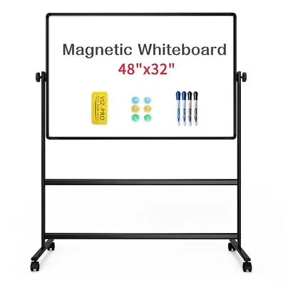 VIZ-PRO Double-Sided Mobile Whiteboard 48 X 32 In Adjustable Dry Erase Board • $120.99