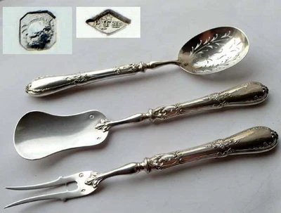 £164.10 • Buy 3-tlg. Set Serving Fork Beerenlöffel Cake Server France Silver Um 1900 E926