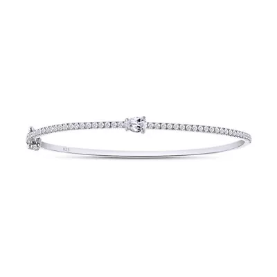 1ct Pear & Round Cut Moissanite Tennis Bangle Bracelet 7 Inch In Sterling Silver • $129.86