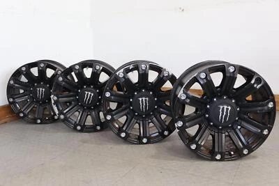 $650 • Buy Monster Energy 534B 18x9  Wheel Set Of 4 8x6.5 Lug Pattern 0 Offset (Curb Rash)