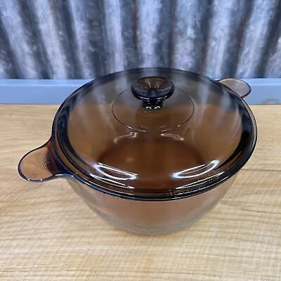 Vintage Corning Ware Visions Amber Glass Dutch Oven W/Lid Stock Pot 4.5L France • $34.95