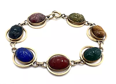 Vintage Signed Van Dell Gold Filled Mixed Gemstone Scarab Bracelet 7.25 In • $79