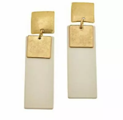 HSN Marla Wynne Gold-tone Cream Rubber & Metal Linear Drop Earrings • $41.99