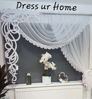 £27.99 • Buy Novelty Modern Net Curtain With Guipure Lace And Felt Panel SWAG
