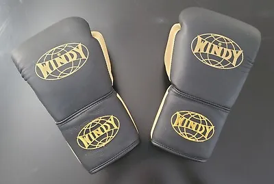 Windy Boxing Muay Thai Kickboxing Gloves (PGL) - Genuine Leather - Black W/Gold • $155