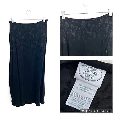 Laura Ashley Vintage Midi Skirt 10 Black Straight Floral Made In UK Label UK 14 • £14.98