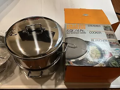 Vtg VOLLRATH Stainless Double Vented 5 QT / 4 Piece STEAMER / COOKER POT & LID • $88