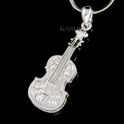 ~3D Fiddle VIOLIN VIOLA CELLO Made With Swarovski Crystal Music Necklace Jewelry • $43