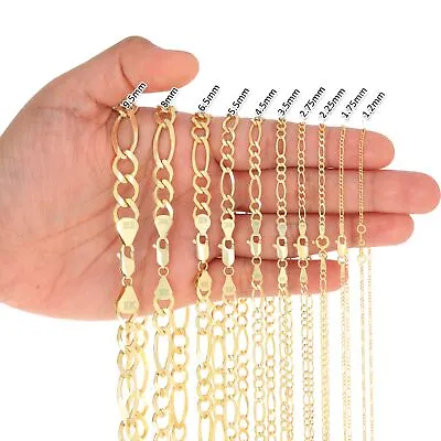 10K Yellow Gold 1.1mm-12mm Solid Figaro Chain Link Necklace Bracelet 7 - 30  • $124.99