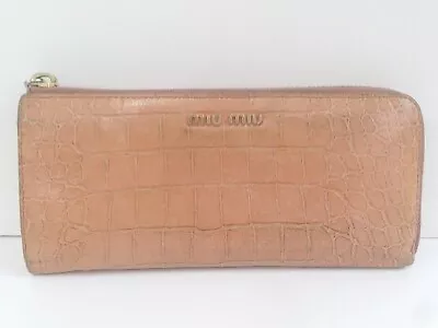 Miu Miu Long Wallet Croco Embossed Round Zipper Leather Coin Purse Pink Women's • $60