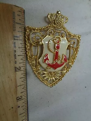 Nautical Anchor Brooch Pin Jewelry Enamel Read ANCHOR Yacht Club Type 1980s Old  • $19.99