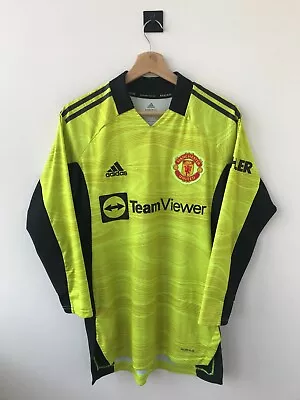 MANCHESTER UNITED 2021/2022 GOALKEEPER FOOTBALL SOCCER SHIRT JERSEY ADIDAS Sz S • $65