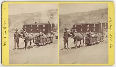 1870s Wheeling West Virginia Carbonado Miners Stereoview - Horse Drawn Railroad • $200