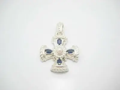 Judith Ripka Sterling Blue Sapphire Pearl Maltese Cross Enhancer Pendant • $97.49