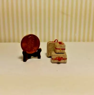 Miniature Dollhouse 3 Pc Luggage 1:48 /Gold Metallic W/ Red Tape Tape • $6.29