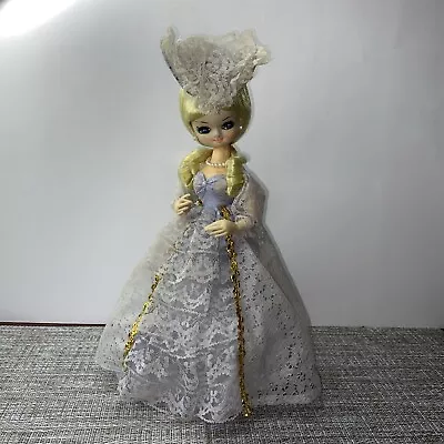 12  Vintage Bradley Big Eyes Doll Lace Dress And Hat Blonde Hair On Stand • $10.95