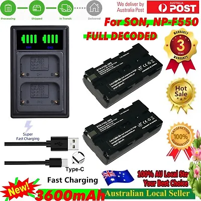 2x NP-F550 Battery + Usb-C Dual Charger For Sony NP-F970 F750 F960 F530 F570 • $38.95