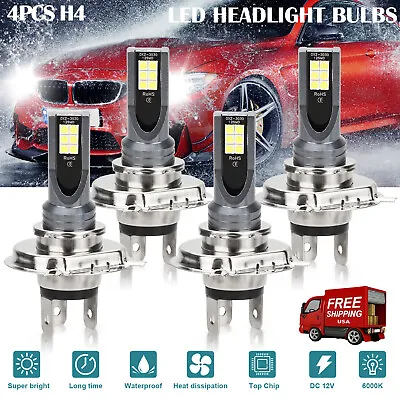 4x H4 LED Headlight Bulb Kit High Low Beam 100W 28000LM Super Bright 6000K White • $12.98