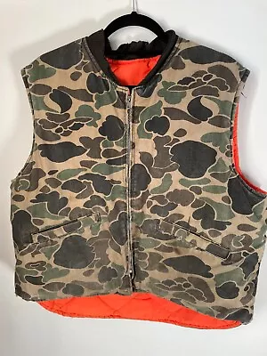 Vintage Walls Duck Camo Reversible Blaze Orange Hunting Vest Men Distressed • $24.99