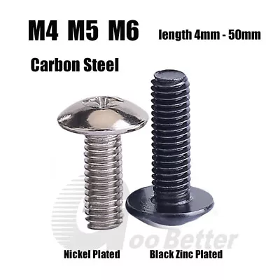 M4 M5 M6 Nickel/Black Zinc Plated Truss Head Phillips Screws Machine Screws • $1.69