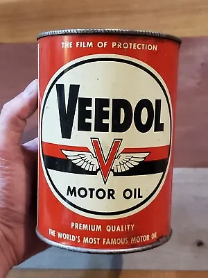 Veedol Motor Oil Can Metal Quart Vintage Original Tidewater Company • $124.99