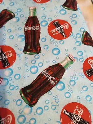 Vintage Blue Coca Cola Bottles And Bubbles Fabric 1+ Yards Rare Out Of Print! • $13