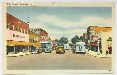 Main Street Wallace NC Street Scene Linen Postcard Vintage • $6.99