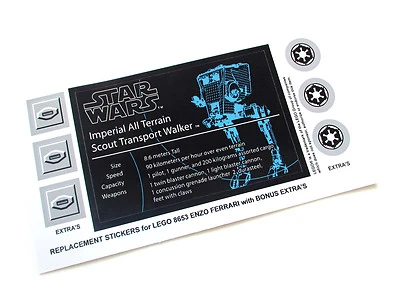 $5.48 • Buy CUSTOM STICKERS For STAR WARS SET 10174 75322 AT-ST ATST, MODEL DISPLAYS, Etc