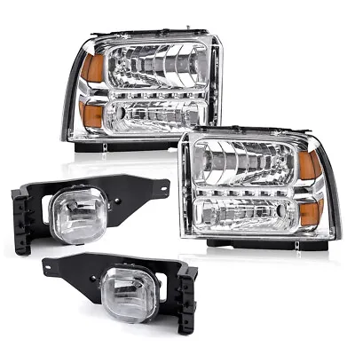 Fit For 05-07 Ford F-250 F-350 Super Duty LED DRL Headlights Chrome+Fog Lights • $95