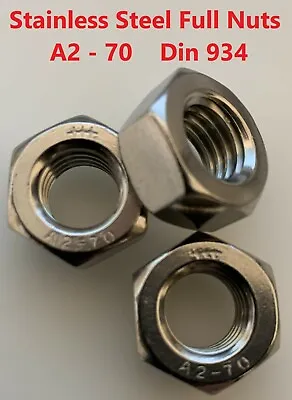 2mm 2.5mm 3mm 4mm 5 6 7mm 8 10 12mm 14 16 18mm 20mm STAINLESS STEEL FULL NUTS   • £14.99