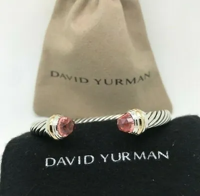 David Yurman Silver 925 & 14k Gold 7mm Cable Classic Morganite Cuff Bracelet  • $399