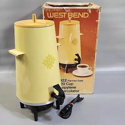 Vintage West Bend Coffee Maker Harvest Gold Automatic 10-20 Cup Party Percolator • $24.99