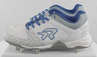 Ringor Rip-It Flite Spike Snow Leopard White Womens Metal Softball Cleats Size 8 • $36.88