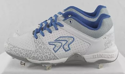 Ringor Rip-It Flite Spike Snow Leopard White Womens Metal Softball Cleats Sz 7.5 • $36.88