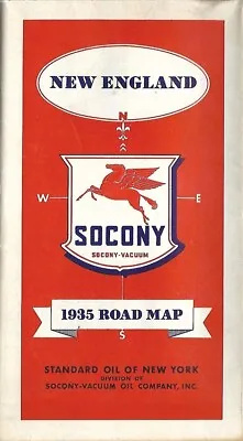 1935 SOCONY-VACUUM GARGOYLE MOBILOIL Road Map NEW ENGLAND Massachusetts Maine • $16.99