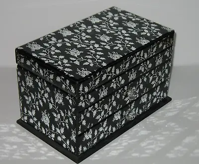 Kingsbury Home Black & Silver Rose Flower Floral Mirrored Jewelry Box Organizer • $24.95