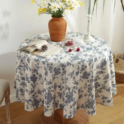 Floral Linen Cotton Tablecloth With Tassel Retro Table Cover Round Table Cloth • $26.78