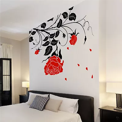£6.49 • Buy Large Flower Roses Wall Stickers Wall Decals Wall Graphics Vines Leafs Rose