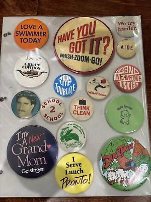 Random Vintage Pin-back Buttons/pins Lot #39 Protected In Sheet • $29.99