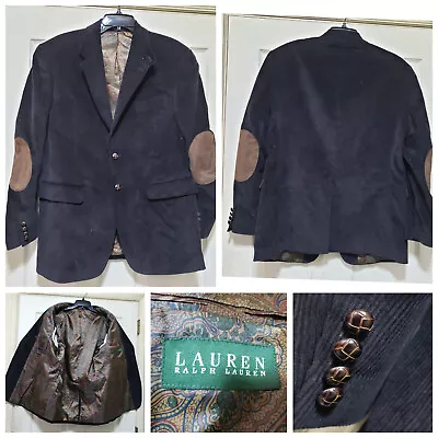 Lauren Ralph Lauren Blazer Men 38S Black Corduroy Jacket Casual Elbow Patch Work • $48.88