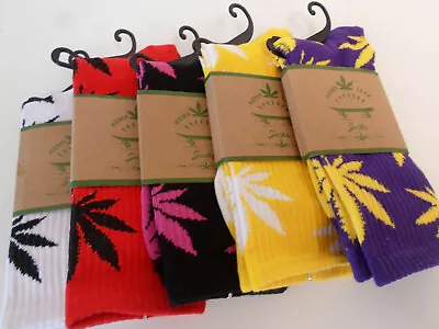 $15.95 • Buy 5 PACK Lot Marijuana Weed Pot Leaf Thin Crew Socks Hemp Leaf Free Shipping E5