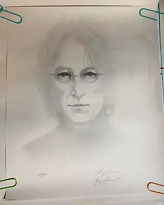 JOHN LENNON 1981 VINTAGE SIGNED CHARCOAL LITHO POSTER By Gary Saderup -NICE! • $119.95