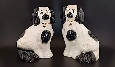 Pair Of Beswick England Staffordshire Mantle Dogs 5.5  White/Black/Gold Perfect! • £279.89