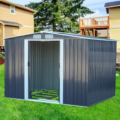 10x8ft Heavy Duty Metal Garden Shed Apex Roof With Foundation Base Outdoor House • £389.95