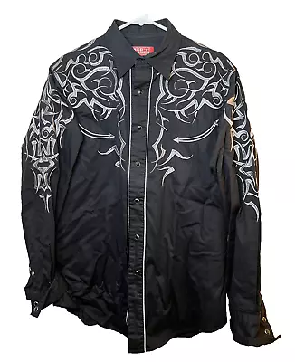 RED RANCH Pearl Snap Black Embroidered Western Shirt Mens Medium Long Sleeved • $7.91