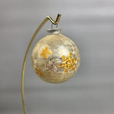 Vintage Blown Glass Ball Christmas Ornament Gold Snowflakes 2 1/4  Austria • $8.99