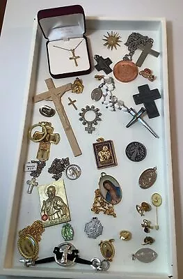 Vintage To Now Religious Catholic Rosary & Medals Junk Drawer Lot 851 • $39.95